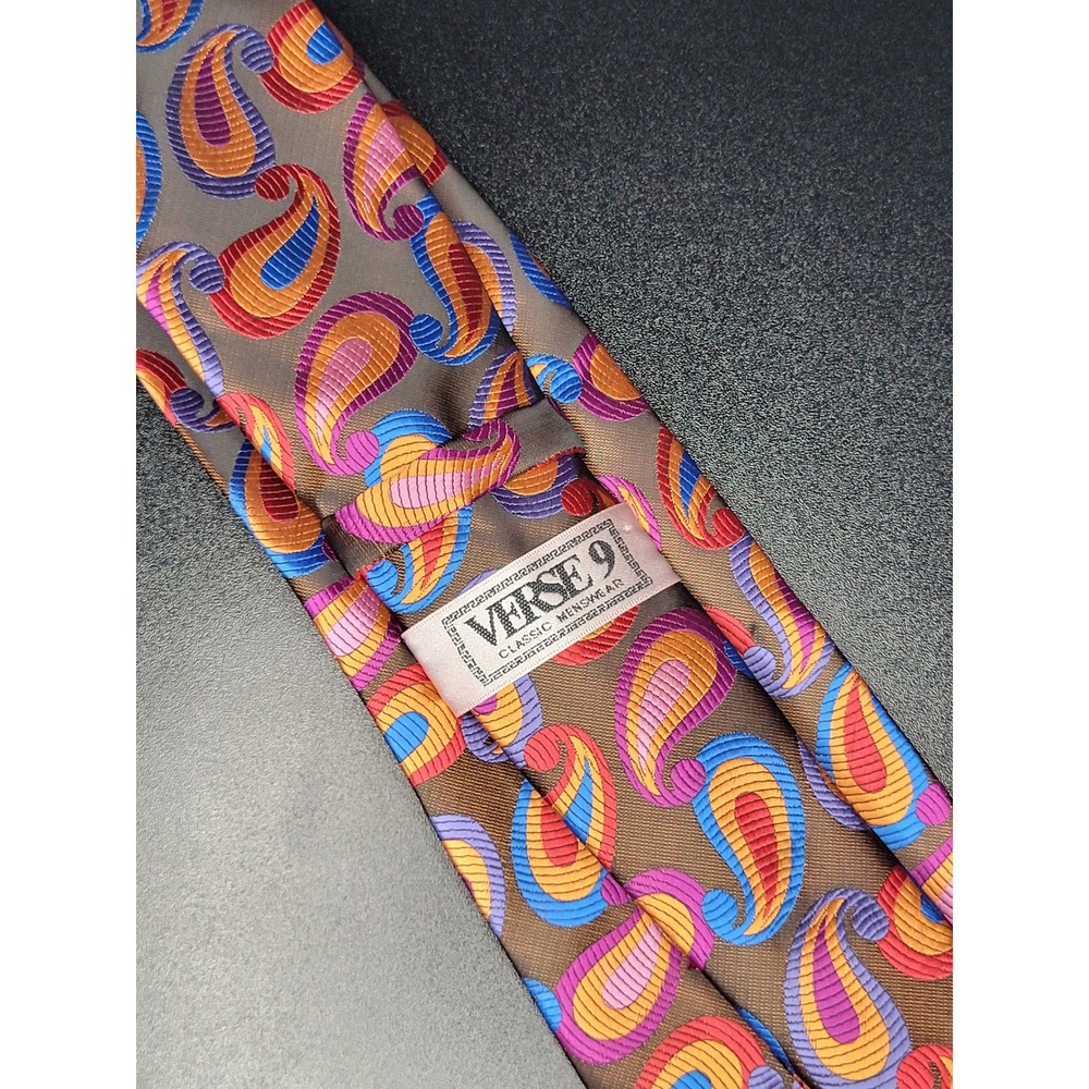 Verse 9 Necktie Brown Multicolor Paisley Excellent